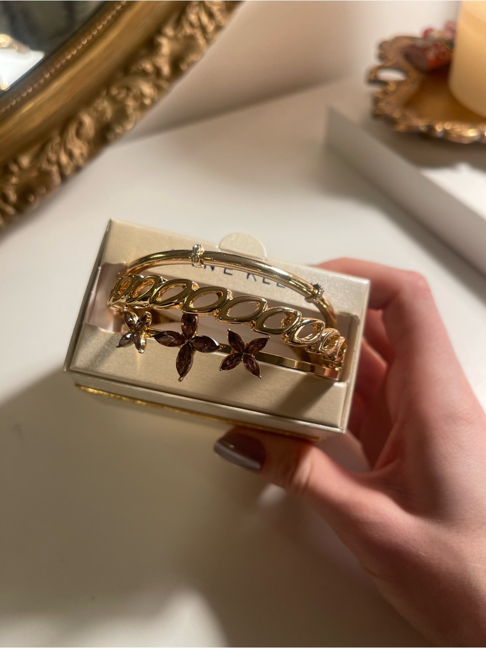 BRAND NEW Anne Klein Gold Flower Bangle Set w/ Gift Box